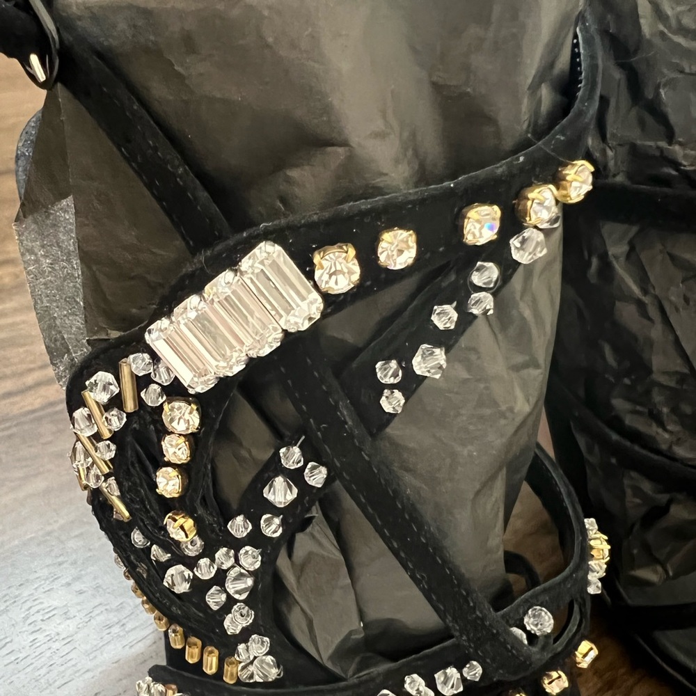 Casadei Queen Suede w silver & gold crystals. 4'' heel. Size 38 UK 7 US.